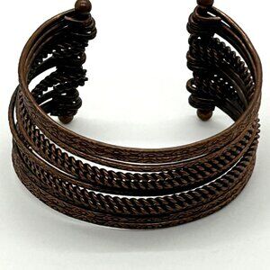 Vintage Boho Multi-Row Wire Cuff Bracelet Copper Tone Textured Design Open End